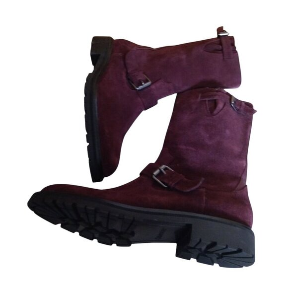 CALVIN KLEIN UGILIO Men's Size 8 Suede Dark Cranberry Mid-Calf Side Zip Boots - Picture 6 of 8